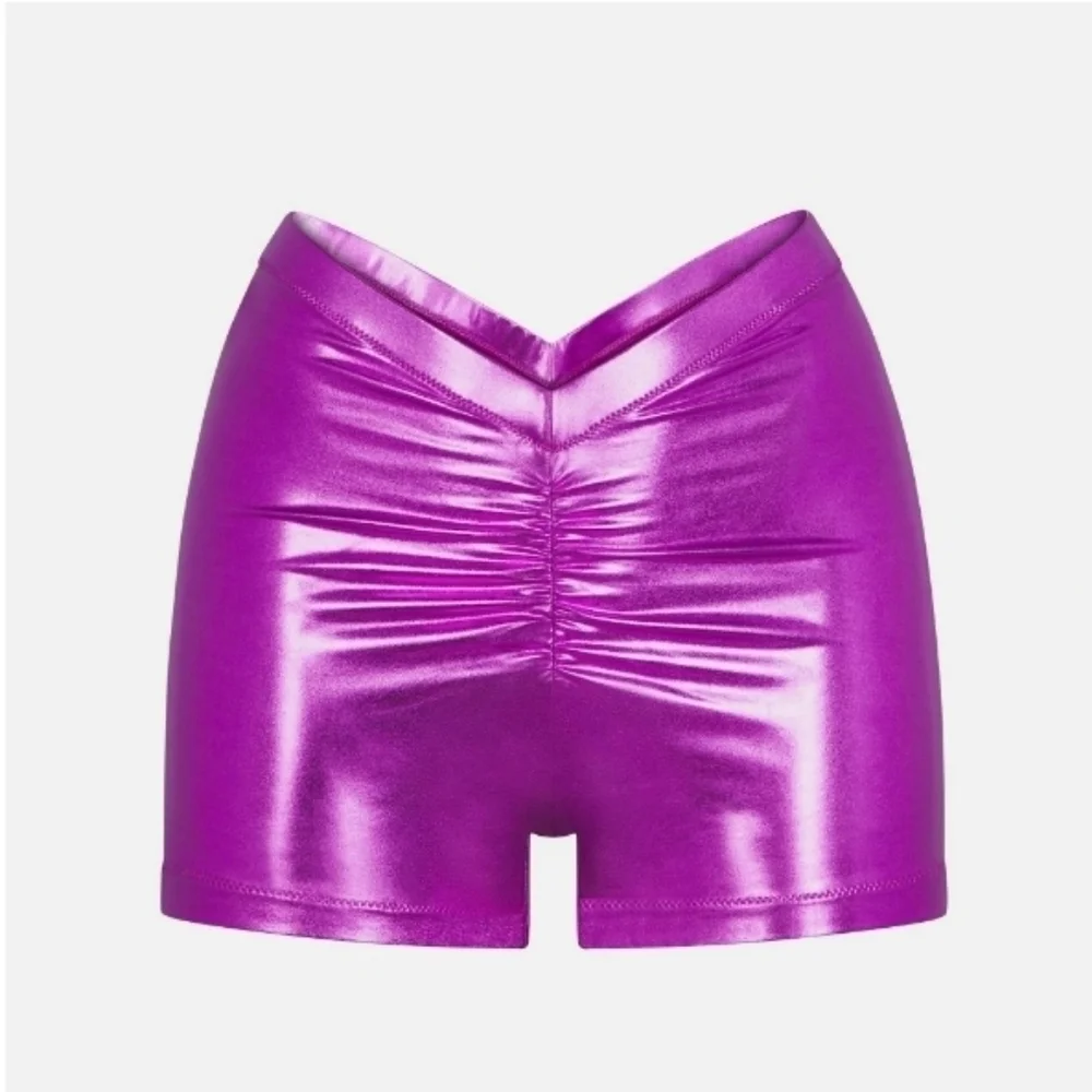 SKIMS Purple Metallic Triangle Bikini Top & High-Rise Shorts Set